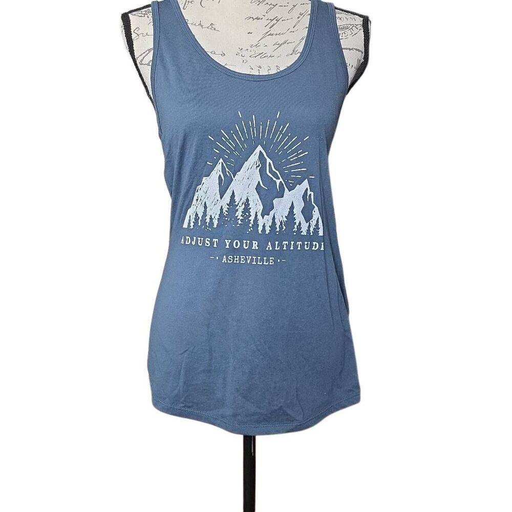 Ideal Women's Size Large Blue White Adjust Your Altitude Racerback Tank Top